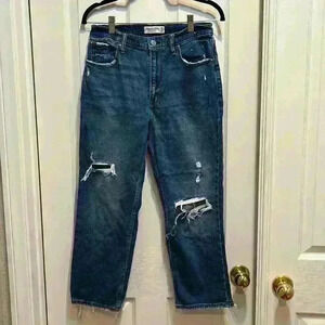 Abercrombie & Fitch The Ankle Straight Ultra High Rise Distressed Denim Jeans